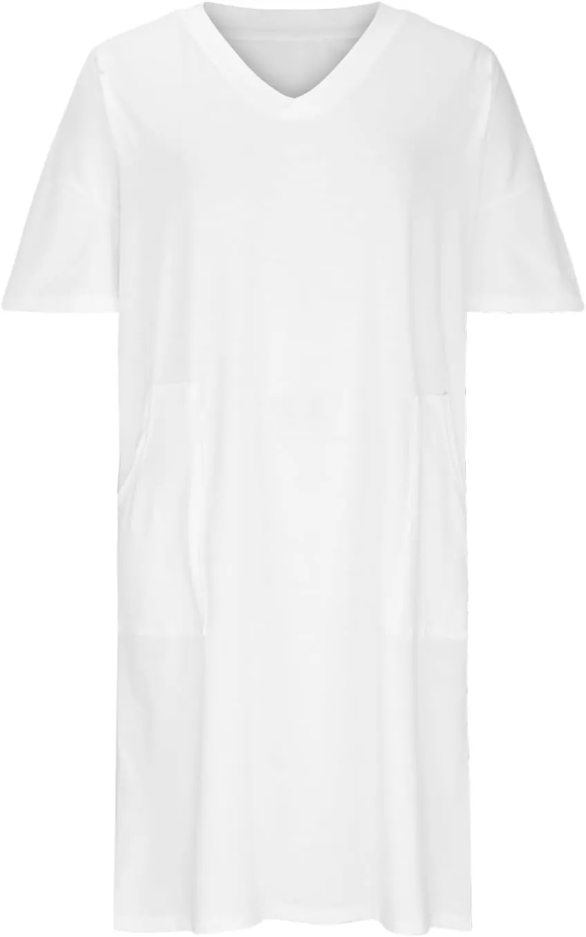 DDAPJ pyju Women's Plus Size Short Sleeve Dress with Pockets Trendy Summer V Neck Midi Dress Comfy Loose Casual Dresses