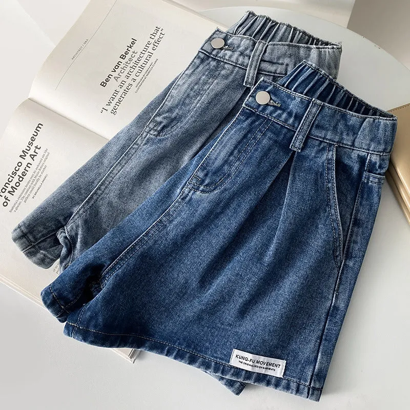 denim shorts female summer new salad waist giant flaws slim hairs A letter version of shorts