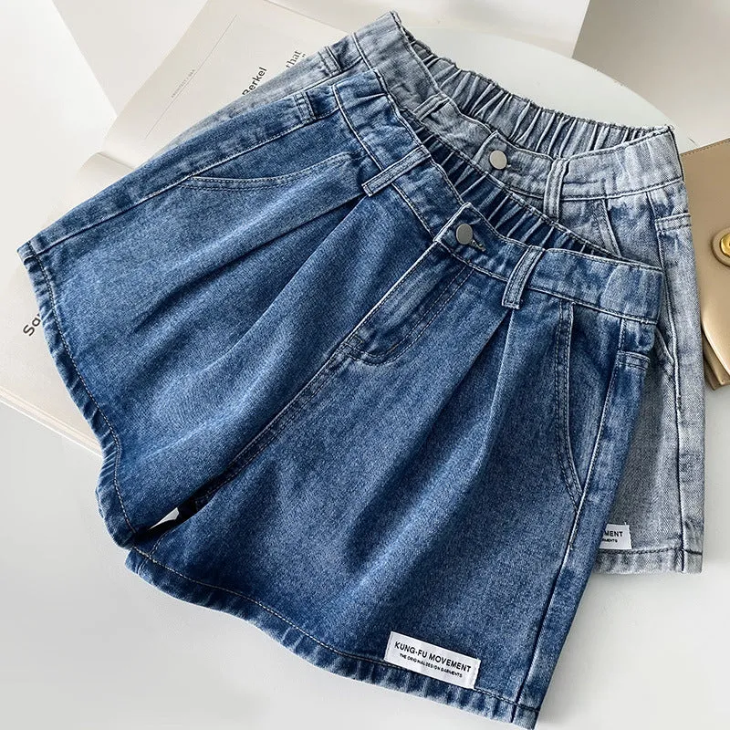 denim shorts female summer new salad waist giant flaws slim hairs A letter version of shorts