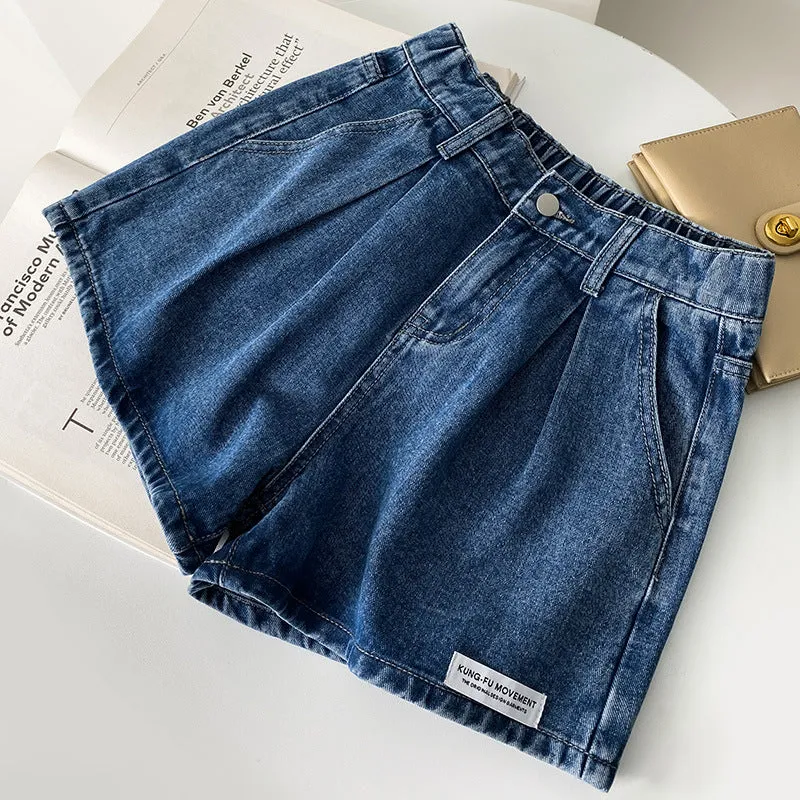 denim shorts female summer new salad waist giant flaws slim hairs A letter version of shorts
