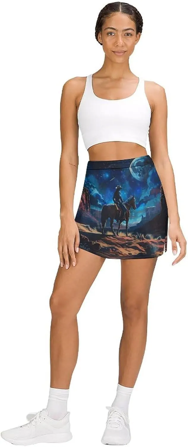 Desert Night Denim Boy Women's Skort Athletic Skirt Golf Skorts A-line Skirts with Built-in Shorts Pockets