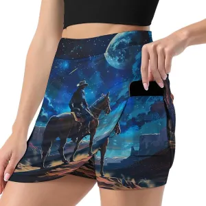 Desert Night Denim Boy Women's Skort Athletic Skirt Golf Skorts A-line Skirts with Built-in Shorts Pockets