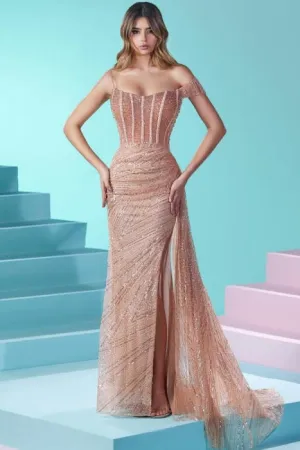 Designer Long Mermaid Spaghetti Strap Beading Sequined Prom Dress With Slit