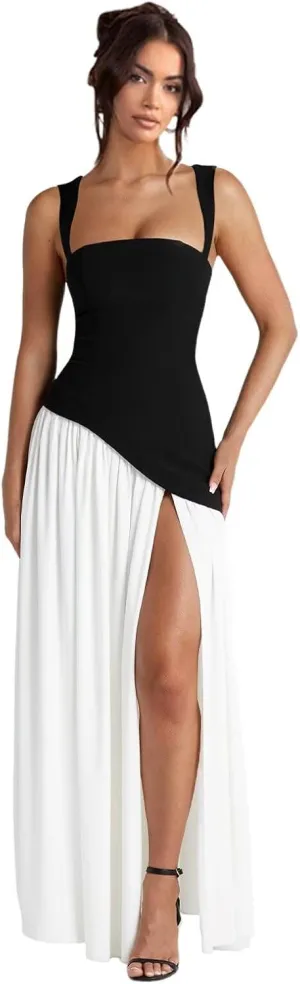 Dessiny Women's Satin Bridesmaid Dresses with Slit 2025 Spaghetti Straps Drop Waist Evening Party Gowns DE409