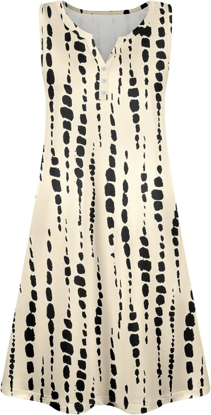 Dresses for Women Summer Boho Beach Dress Loose V Neck Sleeveless Sundresses Swimsuit with Hidden Pockets