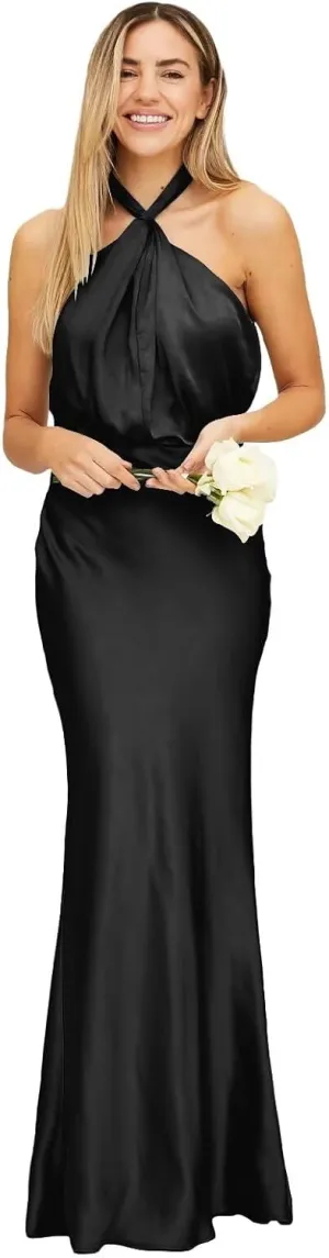 Fivsole Satin Halter Bridesmaid Dresses for Women Long Formal Evening Gowns