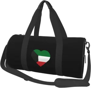 Flag of Kuwait Heart Convertible Garment Bag with Shoulder Strap, Carry on Garment Duffel Bag for Men Women - Rolling Foldable for Travel Luggage Bags (Black)