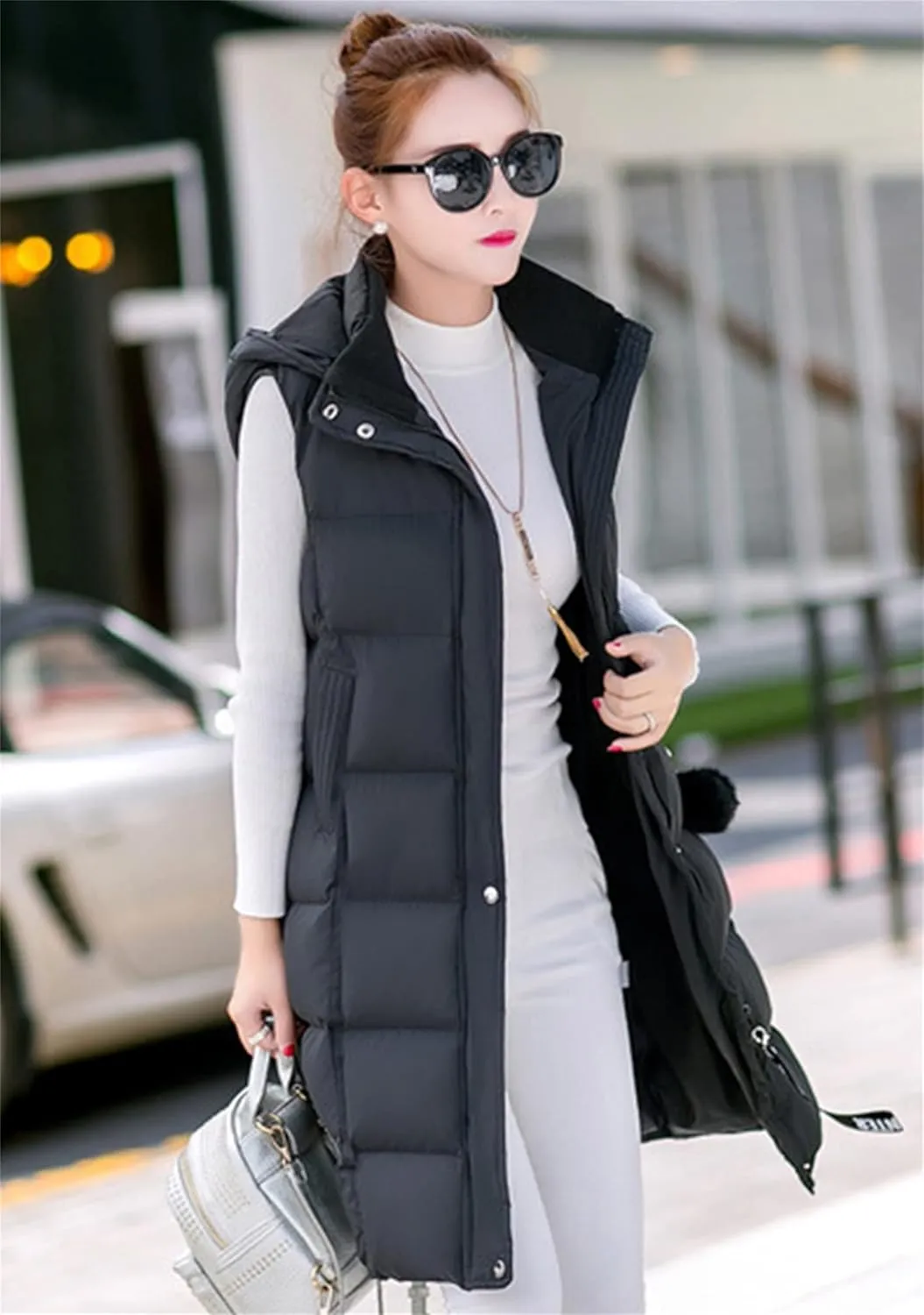 FLITAY Women Fall Winter Sleeveless Vest Coat Hooded Pocket Plus Size Vest Soft Lightweight Zipper Coat Vest