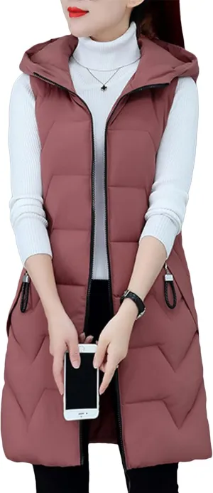 FLITAY Women Fall Winter Sleeveless Vest Coat Hooded Pocket Plus Size Vest Soft Lightweight Zipper Coat Vest