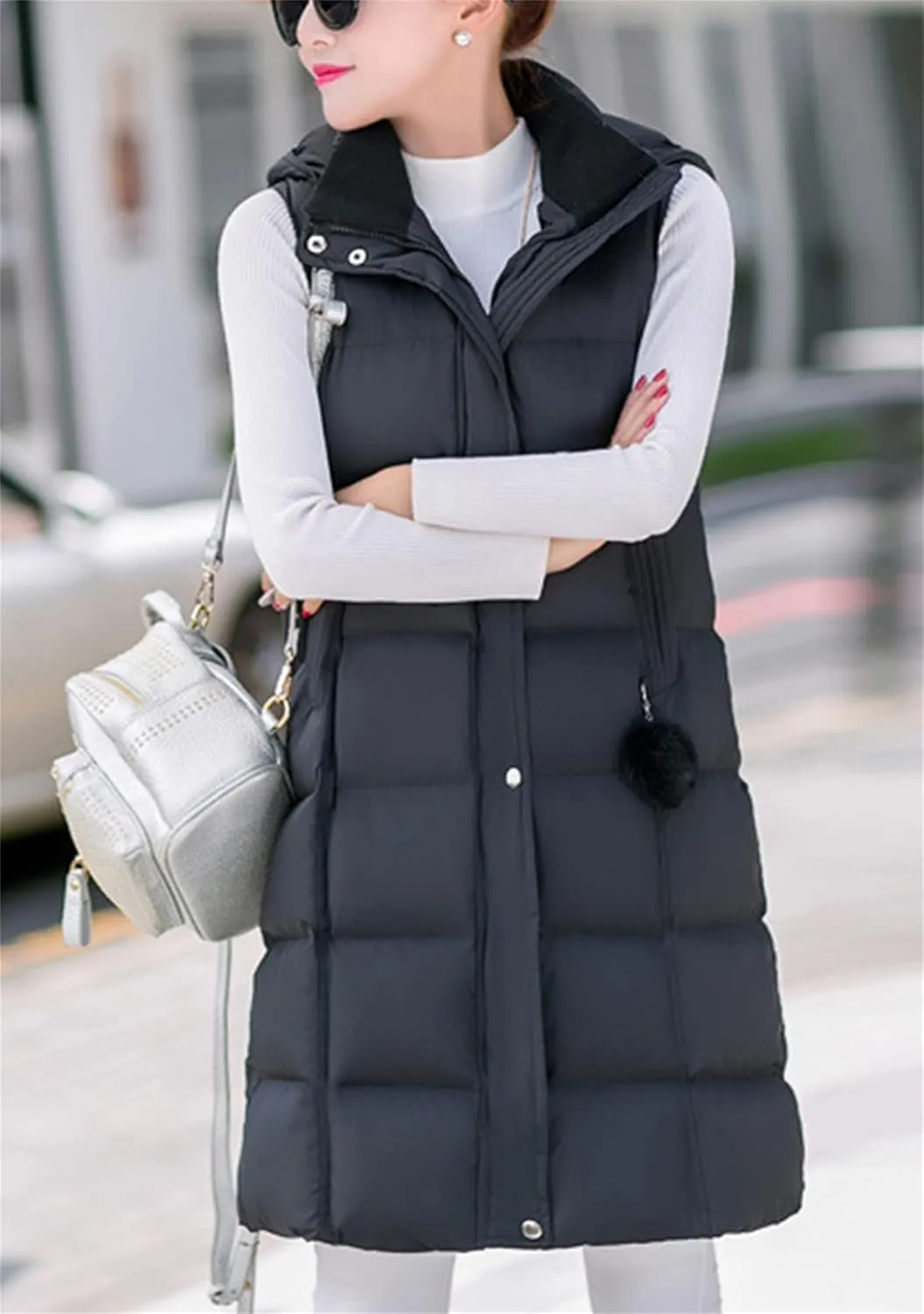 FLITAY Women Fall Winter Sleeveless Vest Coat Hooded Pocket Plus Size Vest Soft Lightweight Zipper Coat Vest