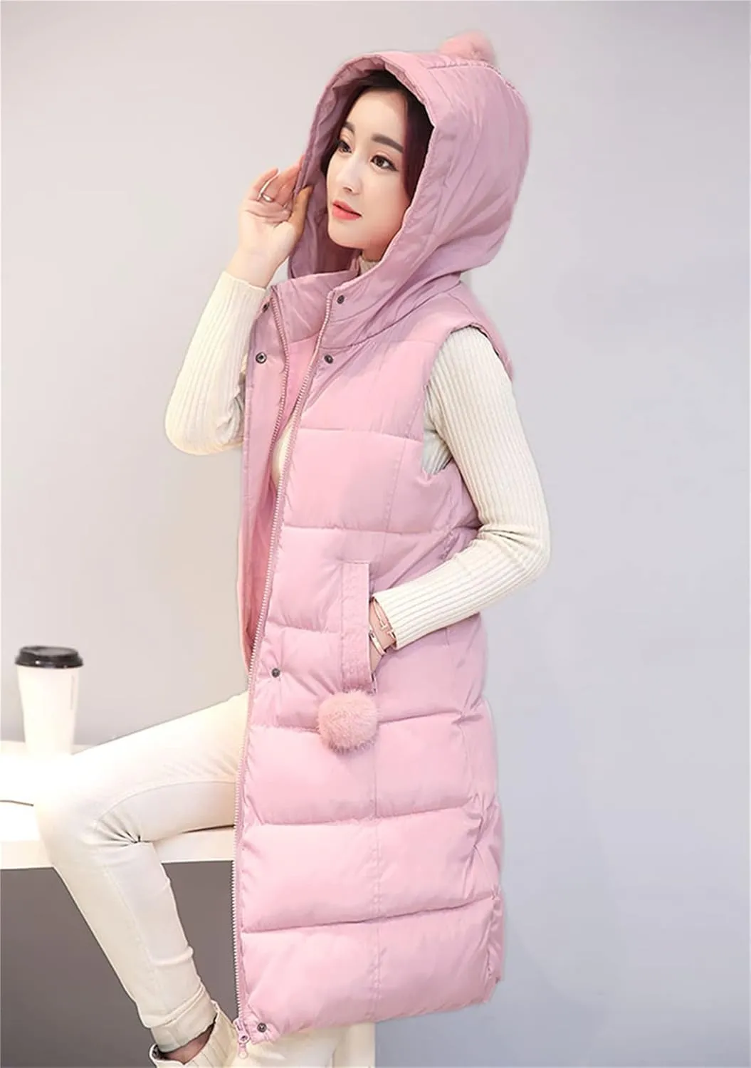 FLITAY Women Fall Winter Sleeveless Vest Coat Hooded Pocket Plus Size Vest Soft Lightweight Zipper Coat Vest