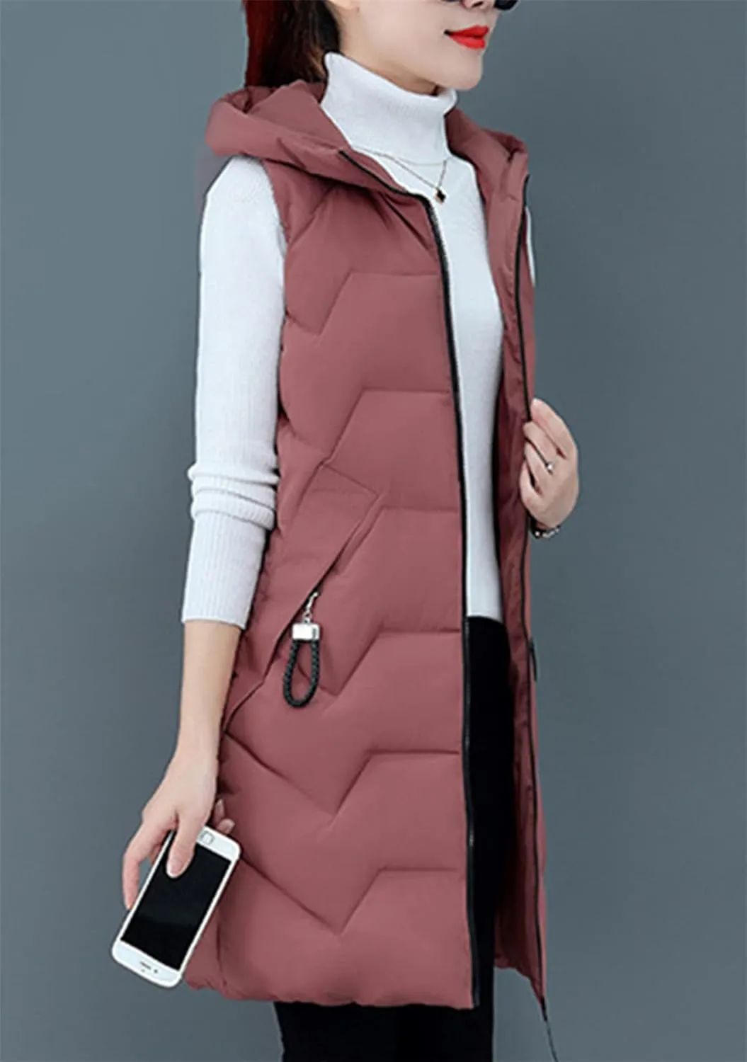 FLITAY Women Fall Winter Sleeveless Vest Coat Hooded Pocket Plus Size Vest Soft Lightweight Zipper Coat Vest