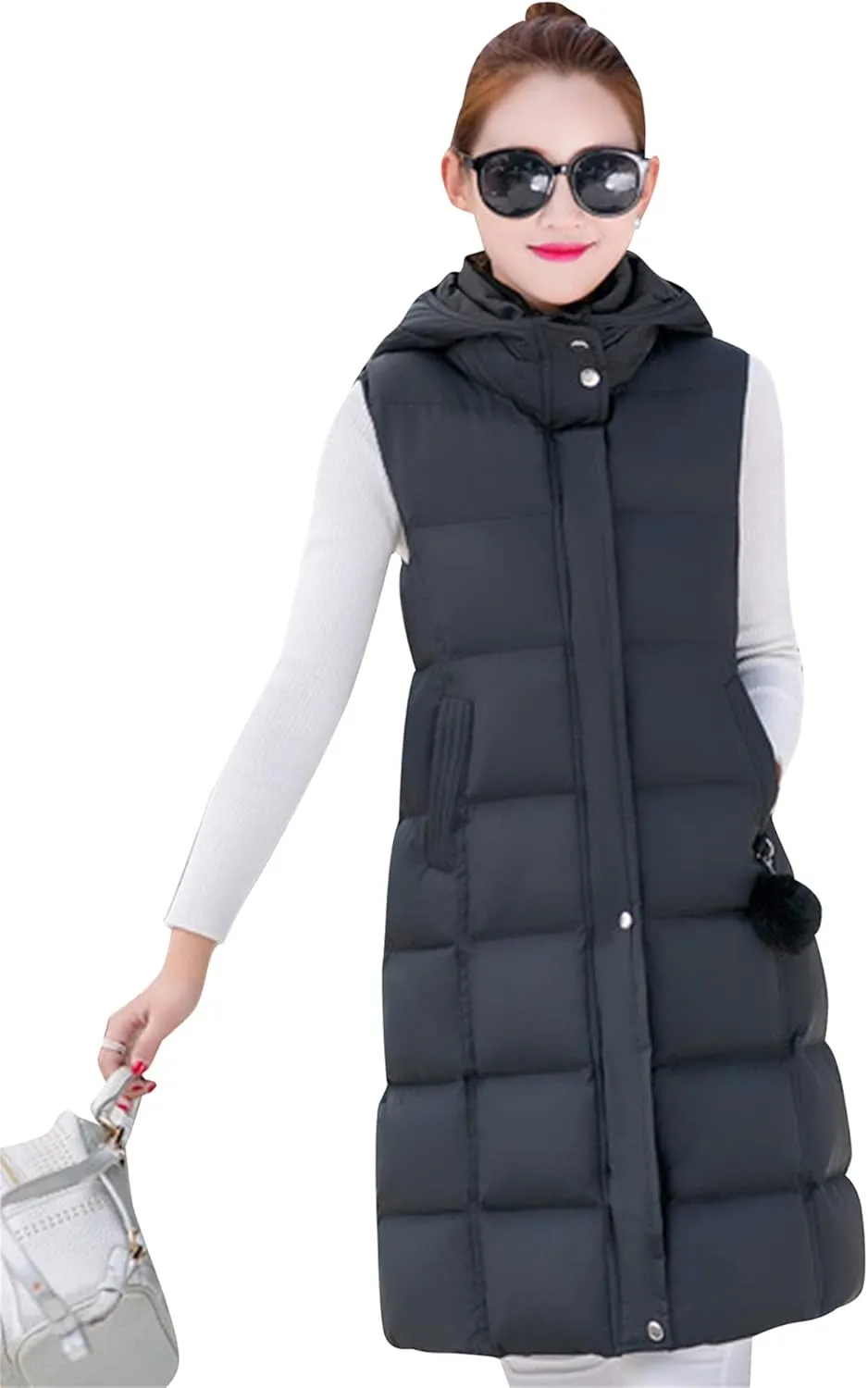 FLITAY Women Fall Winter Sleeveless Vest Coat Hooded Pocket Plus Size Vest Soft Lightweight Zipper Coat Vest