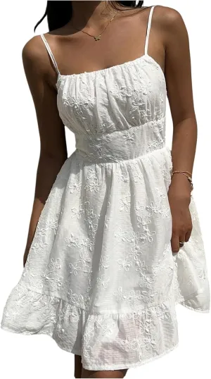 Floerns Women's Sleeveless Backless Tiered Mini Dresses Shirred Textured Cami Dresses