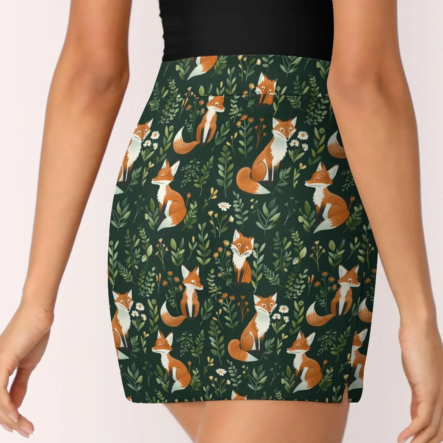 Foxes And Flowers Plants Women's Skort Athletic Skirt Golf Skorts A-line Skirts with Built-in Shorts Pockets
