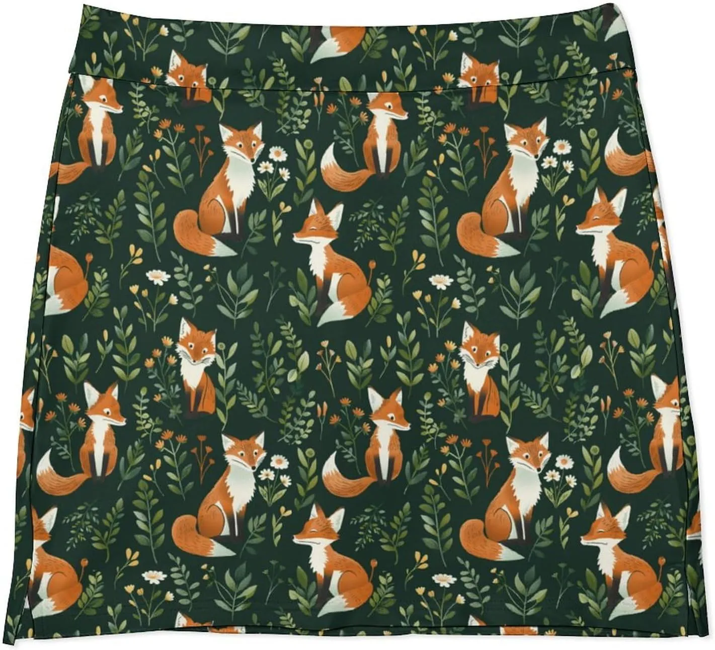Foxes And Flowers Plants Women's Skort Athletic Skirt Golf Skorts A-line Skirts with Built-in Shorts Pockets