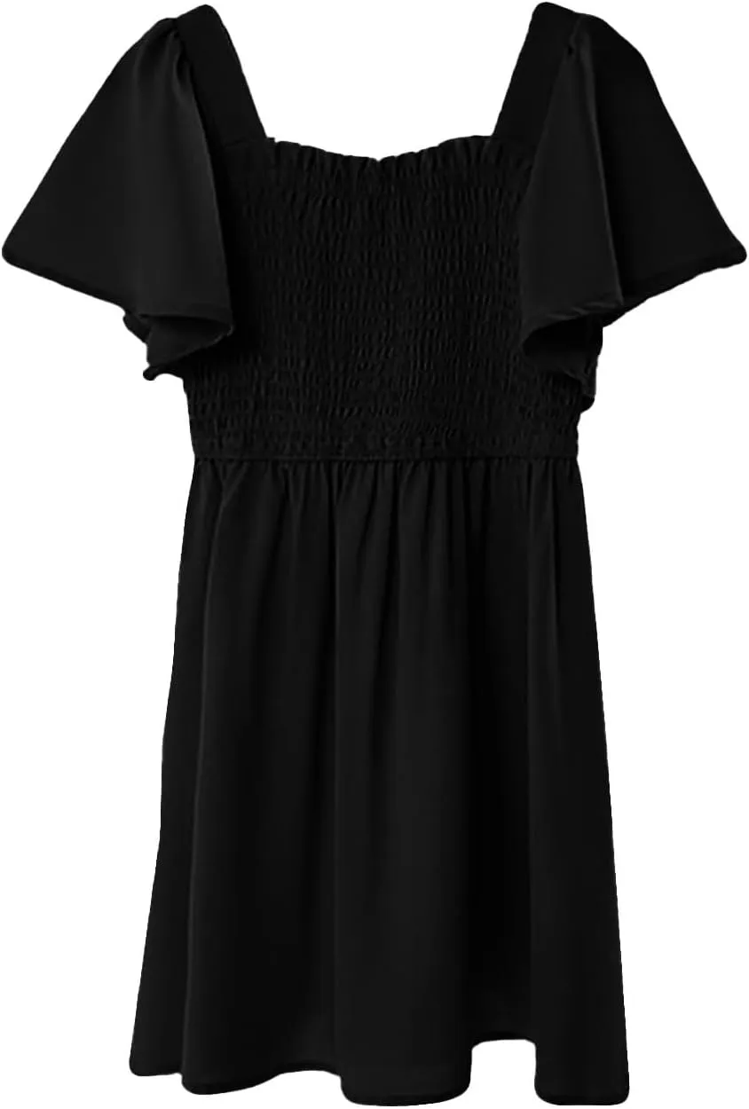 Girl Summer Dress Ruffle Sleeve Dresses Square Neck A Line Dress for Party Cute Dance Wedding Guest Dresses 5-14 Years