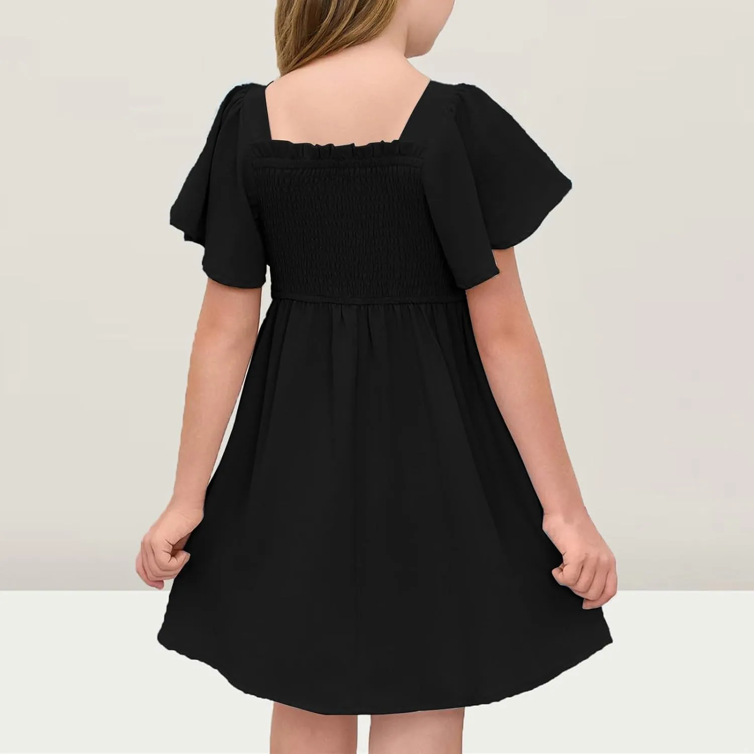 Girl Summer Dress Ruffle Sleeve Dresses Square Neck A Line Dress for Party Cute Dance Wedding Guest Dresses 5-14 Years