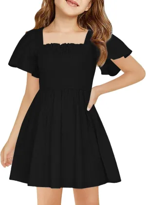 Girl Summer Dress Ruffle Sleeve Dresses Square Neck A Line Dress for Party Cute Dance Wedding Guest Dresses 5-14 Years
