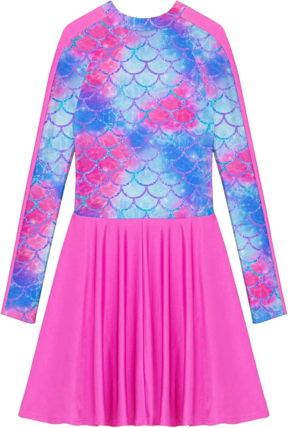 Girls Long Sleeve Swimsuit Colorful Print Bathing Suit Rash Guard Swimwear 2 Pcs Swim Dress with Pants