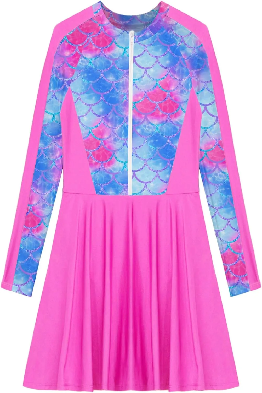 Girls Long Sleeve Swimsuit Colorful Print Bathing Suit Rash Guard Swimwear 2 Pcs Swim Dress with Pants