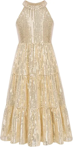 GRACE KARIN Girls Sequin Dress Formal Party Elegant Fancy Girls Maxi Long Dress for 5-14Y