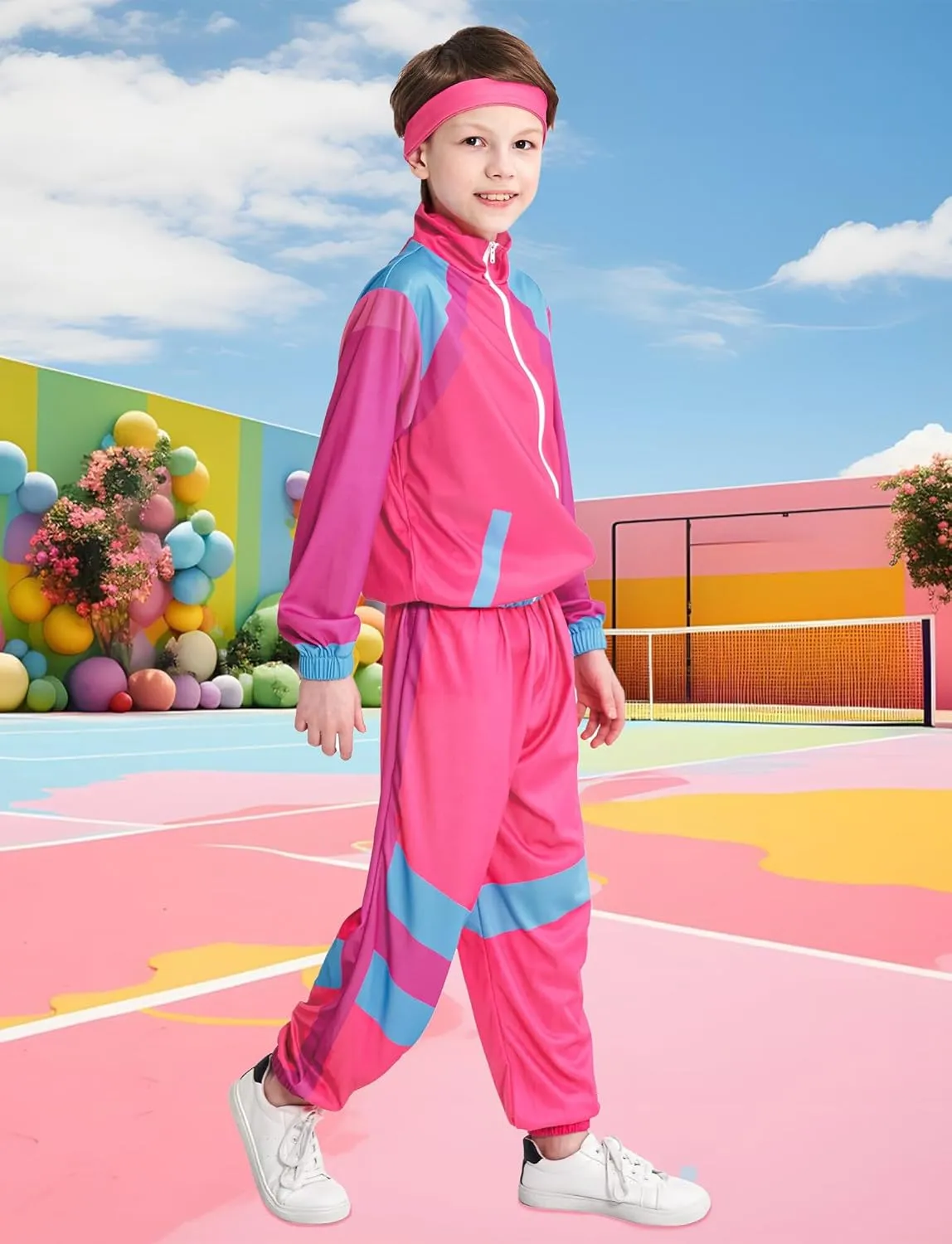 Happy Cherry Boy Girl 80s Tracksuit Kids Hip Hop Costume Outfit Retro Clorblock Windbreaker Jacket with Pants Set 2024
