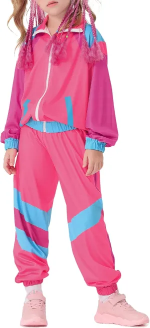 Happy Cherry Boy Girl 80s Tracksuit Kids Hip Hop Costume Outfit Retro Clorblock Windbreaker Jacket with Pants Set 2024