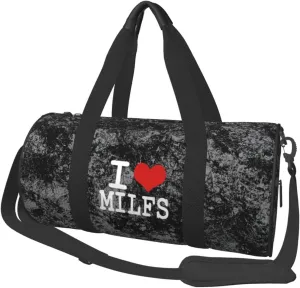 I Love Milfs Convertible Garment Bag with Shoulder Strap, Carry on Garment Duffel Bag for Men Women - Rolling Foldable for Travel Luggage Bags (Black)