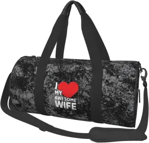 I Love My Awesome Wife Convertible Garment Bag with Shoulder Strap, Carry on Garment Duffel Bag for Men Women - Rolling Foldable for Travel Luggage Bags (Black)