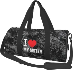 I Love My Sister Convertible Garment Bag with Shoulder Strap, Carry on Garment Duffel Bag for Men Women - Rolling Foldable for Travel Luggage Bags (Black)