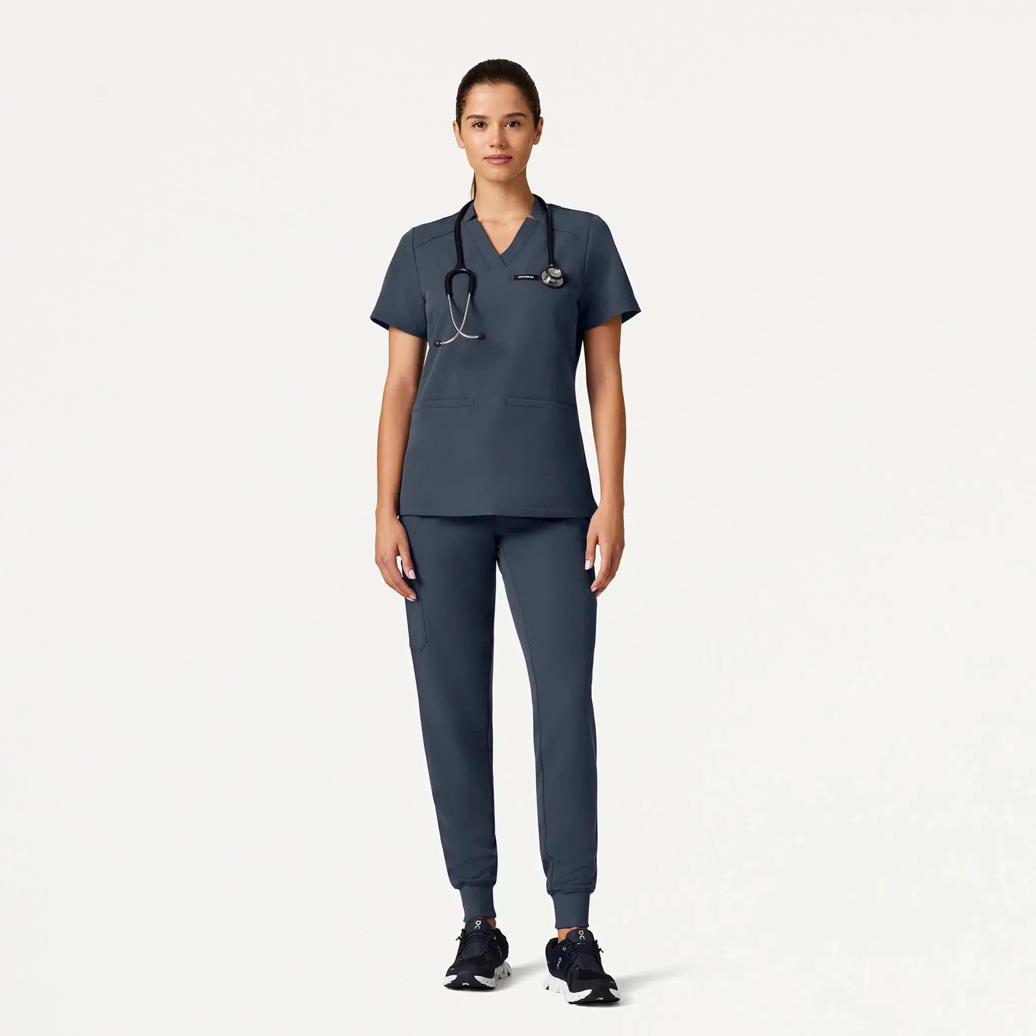 Jaanuu Women's Helia Slim Notched V-Neck Scrub Top - Carbon Gray