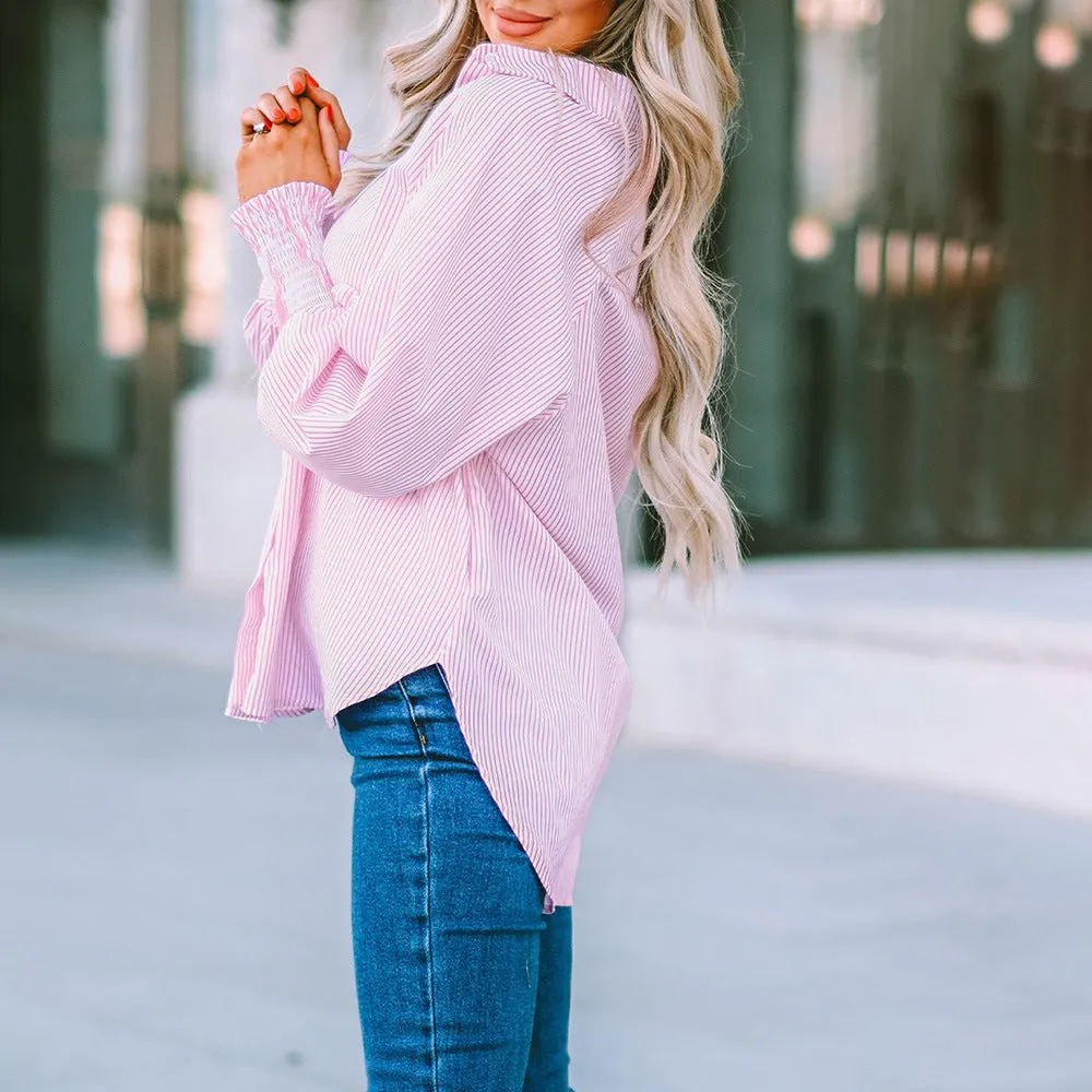 Karina  Oversized Striped Button-Up Shirt
