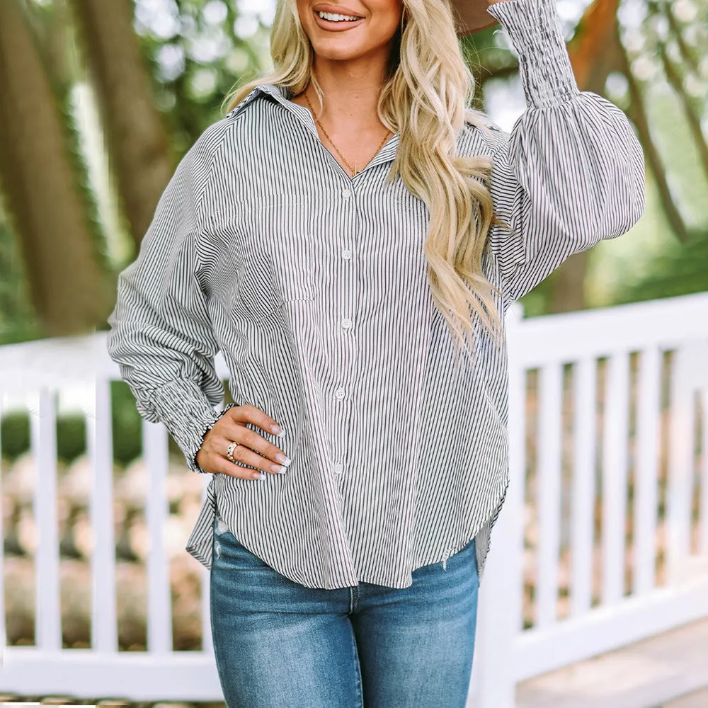 Karina  Oversized Striped Button-Up Shirt