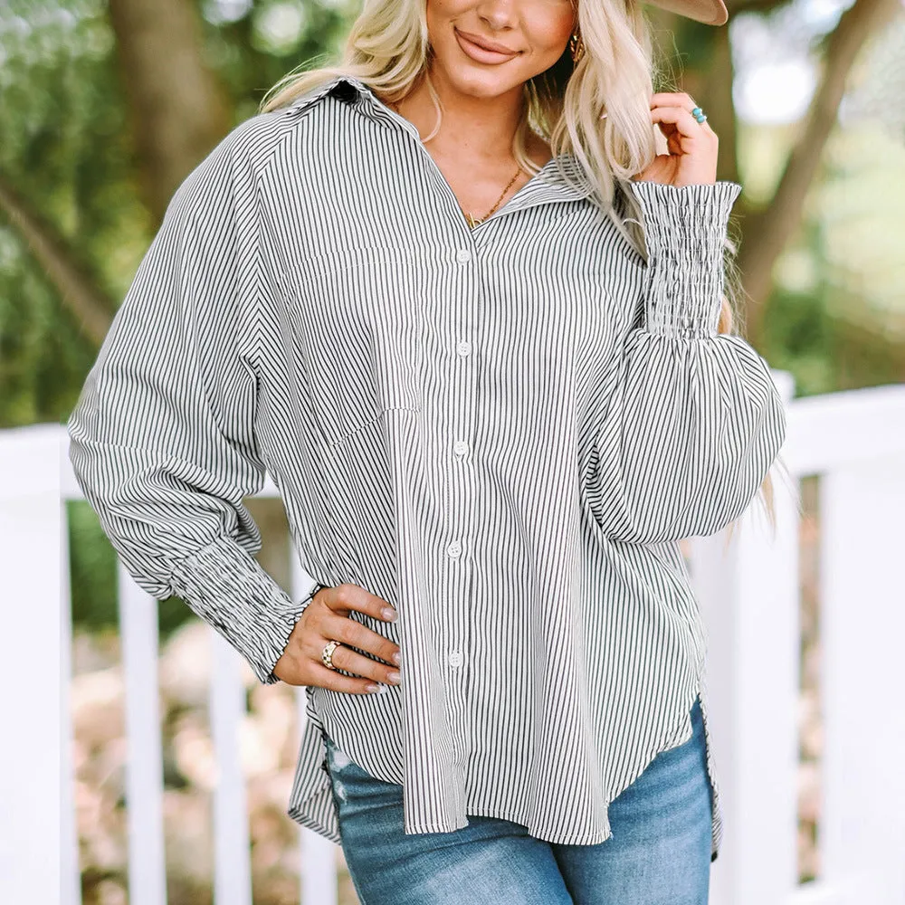 Karina  Oversized Striped Button-Up Shirt