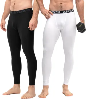 KISTA 2 Pack Men's Compression Pants Running Tights Workout Leggings, Cool Dry Technical Sports Baselayer