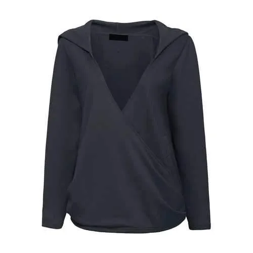 L-5XL Sexy Women Long Sleeve V-Neck Pullover Hoodies Sweatsh