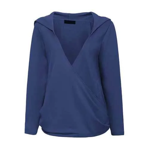 L-5XL Sexy Women Long Sleeve V-Neck Pullover Hoodies Sweatsh