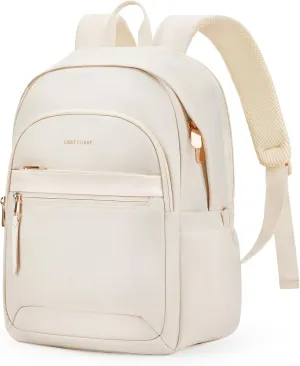 LIGHT FLIGHT Travel Backpack for Women, 15.6 Inch Stylish Laptop Backpack, Computer Bag for College Work Daily, Water-Resistant Casual Daypack with USB Port, Beige