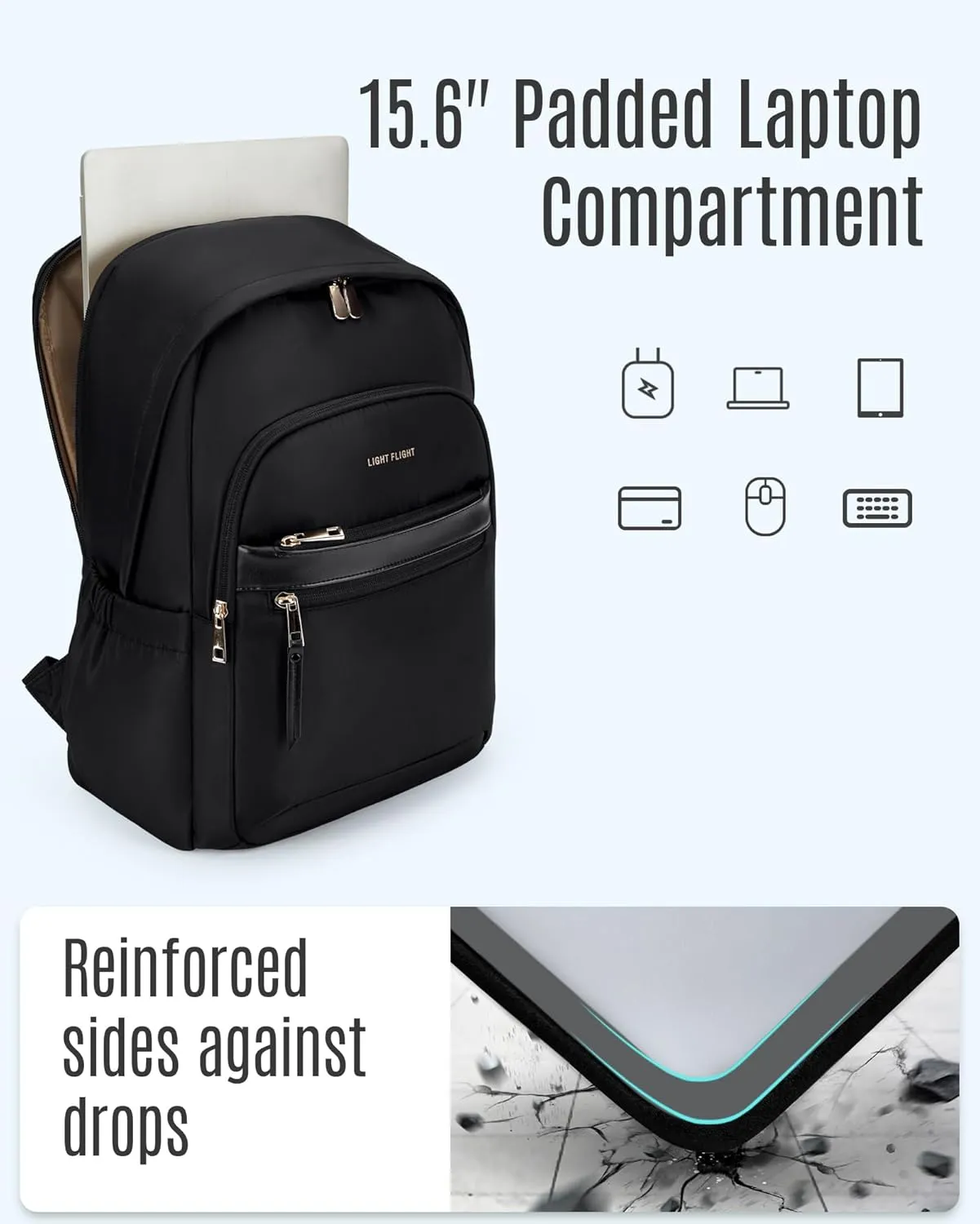 LIGHT FLIGHT Travel Backpack for Women, 15.6 Inch Stylish Laptop Backpack, Computer Bag for College Work Daily, Water-Resistant Casual Daypack with USB Port, Beige