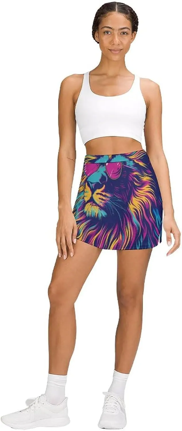 Lion Colorful Aesthetics Women's Skort Athletic Skirt Golf Skorts A-line Skirts with Built-in Shorts Pockets