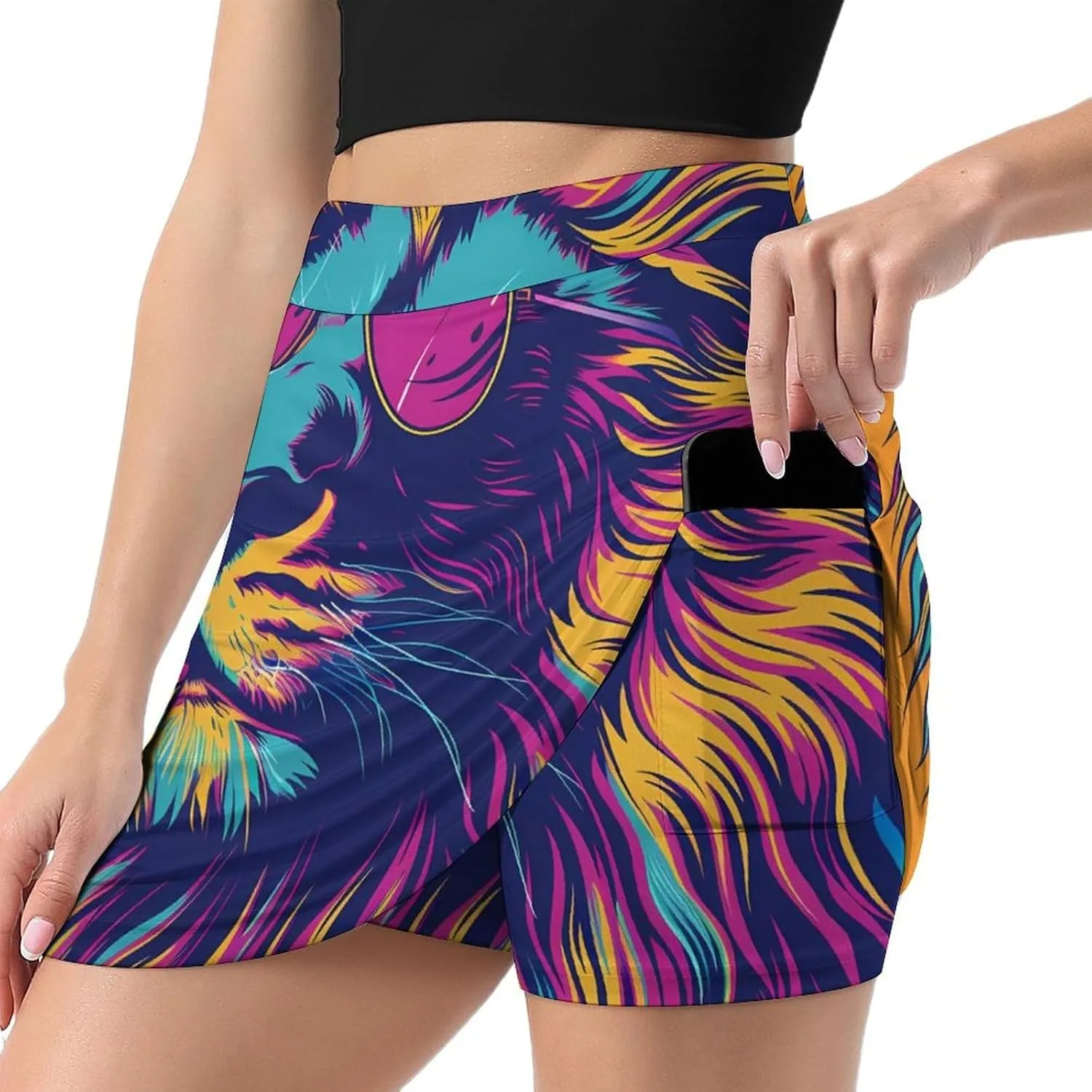 Lion Colorful Aesthetics Women's Skort Athletic Skirt Golf Skorts A-line Skirts with Built-in Shorts Pockets
