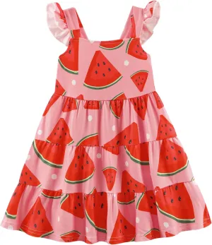 Little Girls Summer Dress - Flutter Sleeve Swing Tiered Sundress Toddler Smocked Dresses Kids Casual Outfits 2T-7T