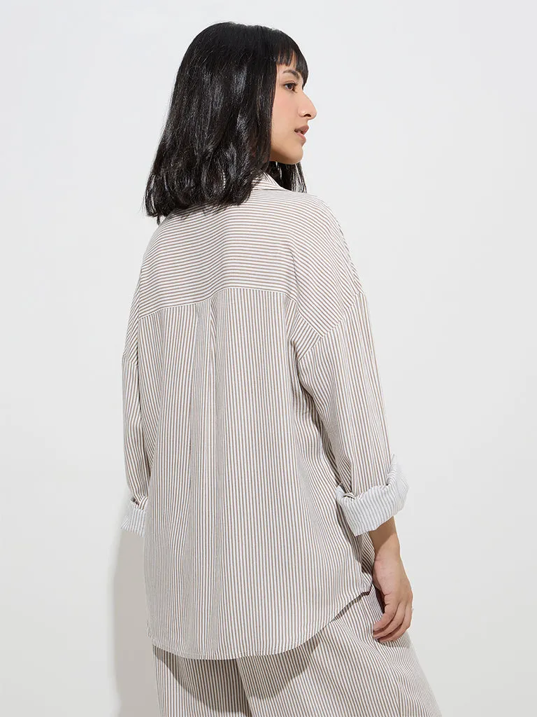 LOV Taupe Stripe Printed Shirt