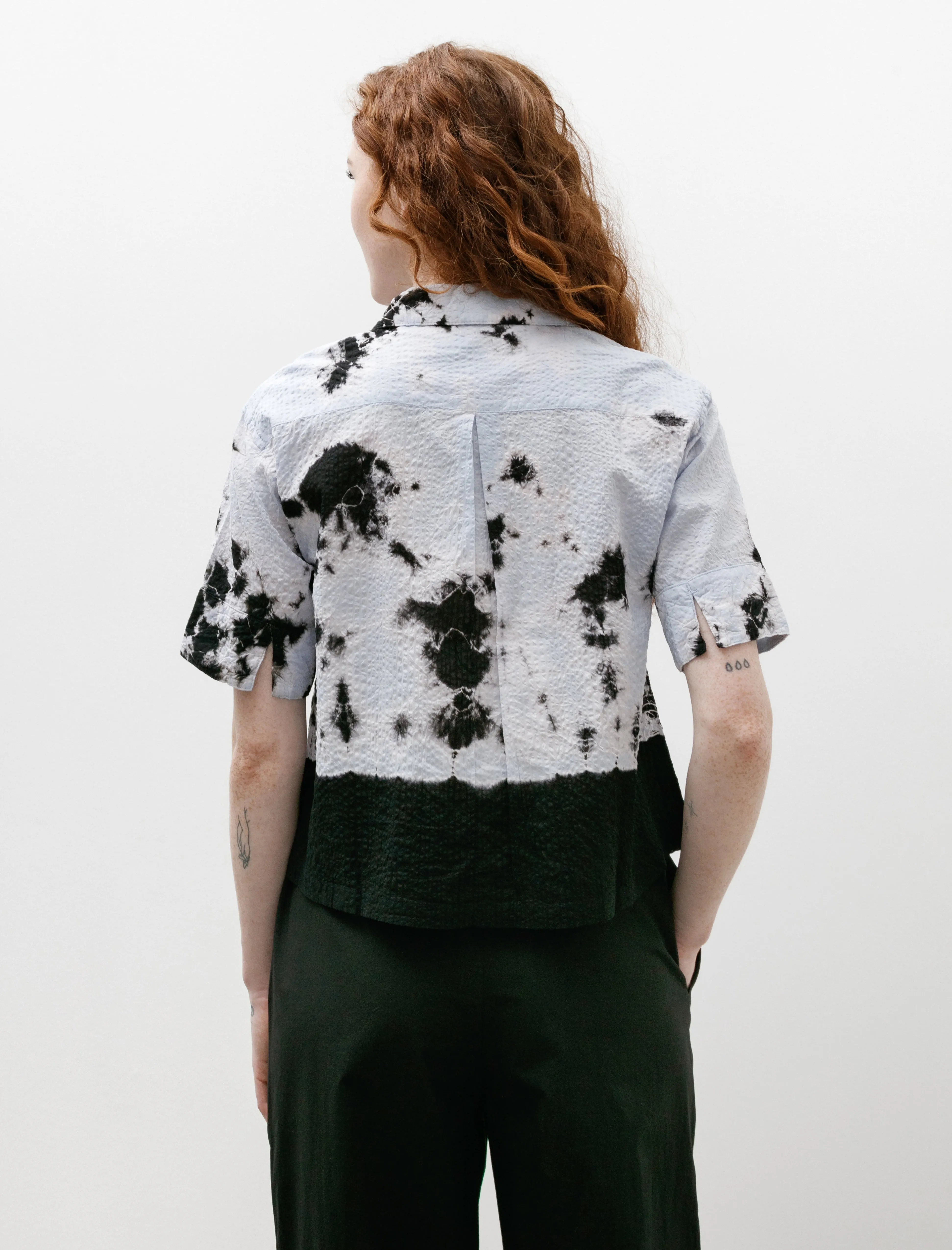 Madara Shibori Fragment Transparent Wrinkled Stripe Blouse Black/Mist Blue