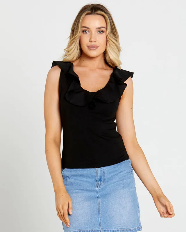 Mandy Frill Singlet - Black