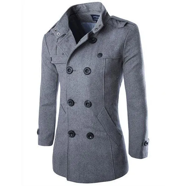 Mens Double Breasted Mid-long Woolen Trench Coat