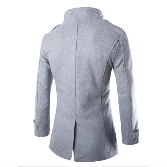 Mens Double Breasted Mid-long Woolen Trench Coat