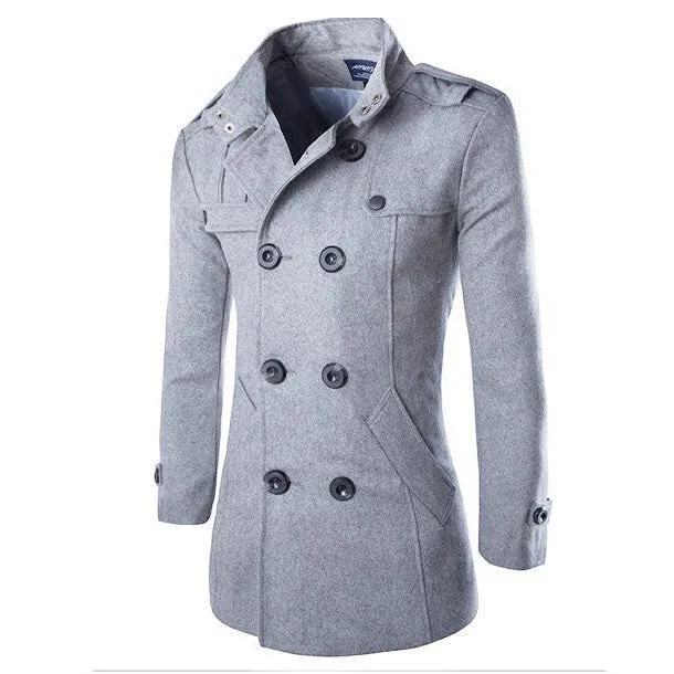 Mens Double Breasted Mid-long Woolen Trench Coat