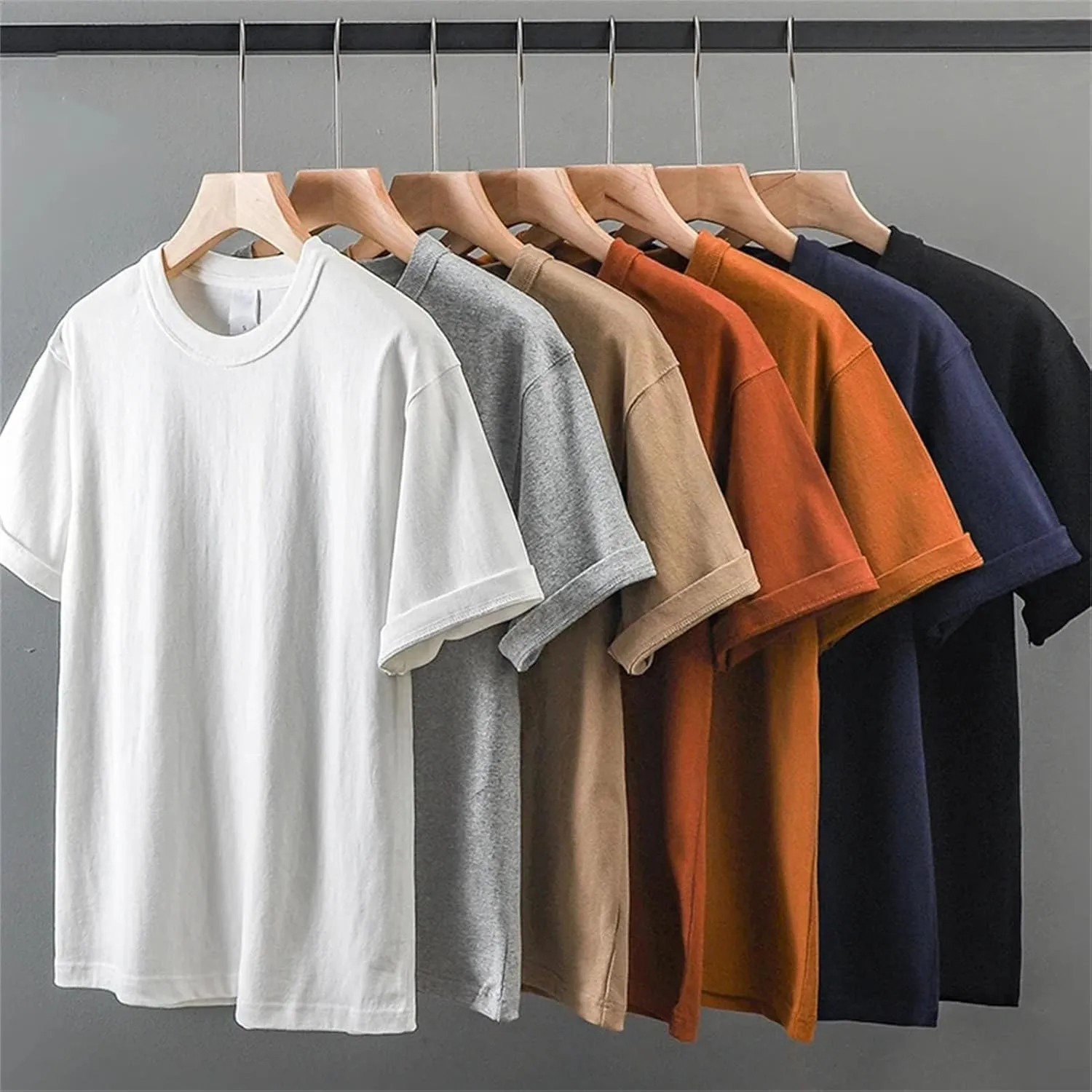 Men's Heavyweight Cotton T-Shirt, Thick Crew Neck Plain Casual Tee
